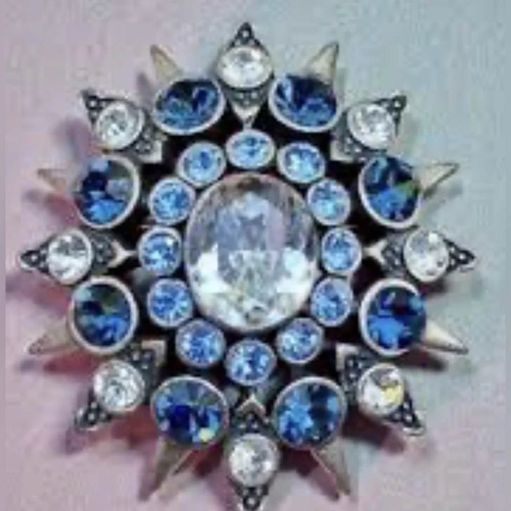 Vintage Sunburst Crystal Brooch with crystal and Brass Accents